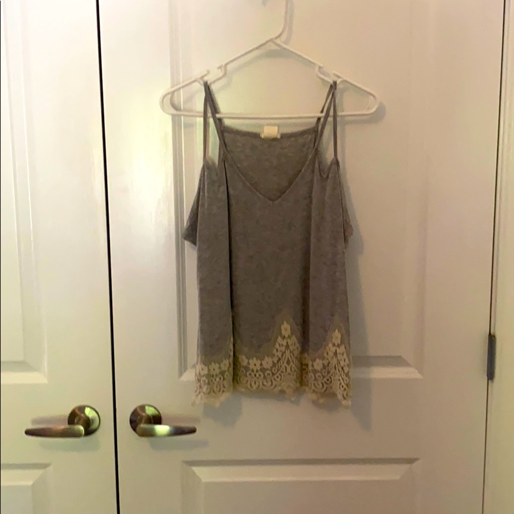 Grey, cold shoulder top